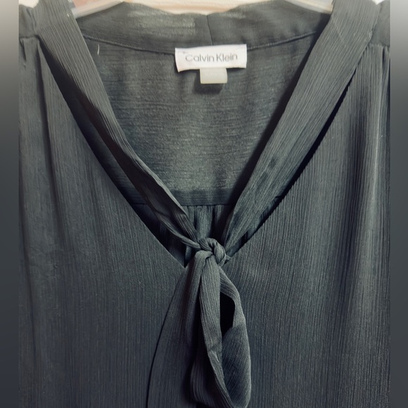 NWT Calvin Klein Semi Sheer V-Neck Black Blouse - Picture 2 of 11